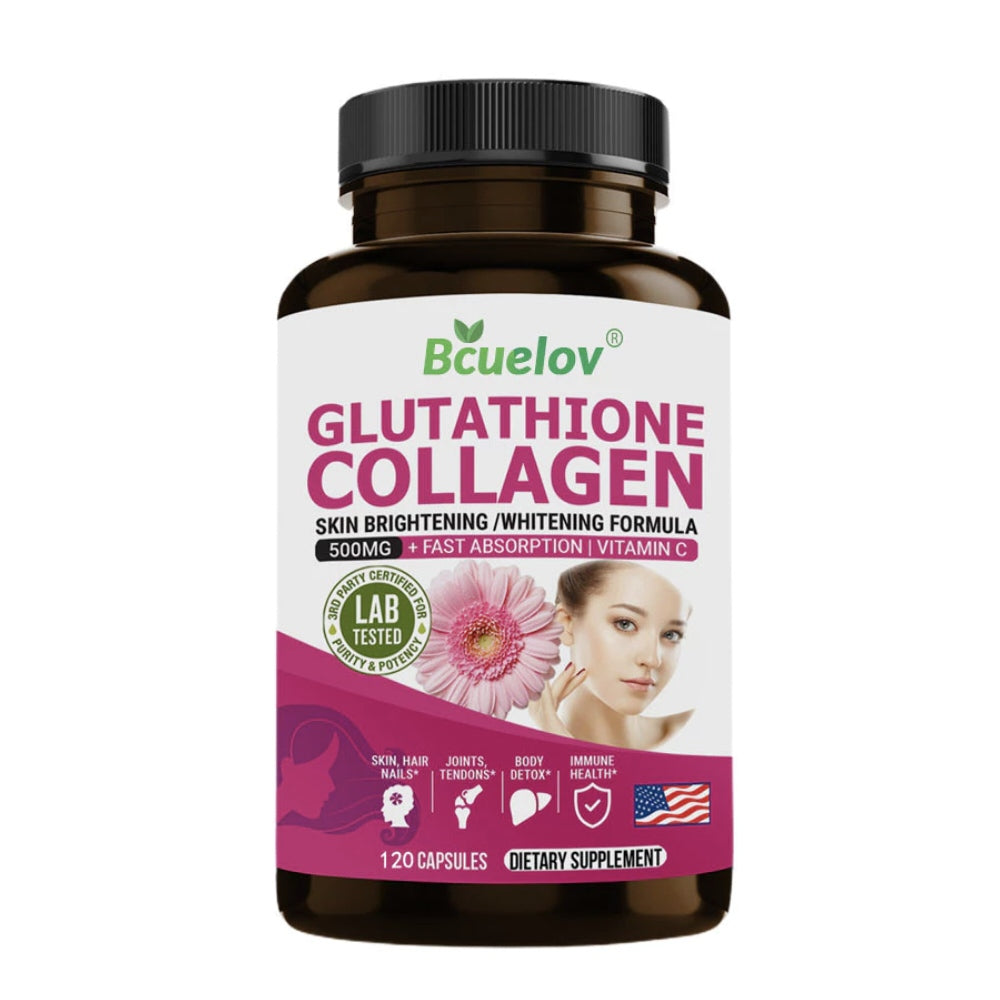 Bcuelov Glutathione + Collagen Capsules – 120 Count | 500mg+ Brightening Formula with Vitamin C