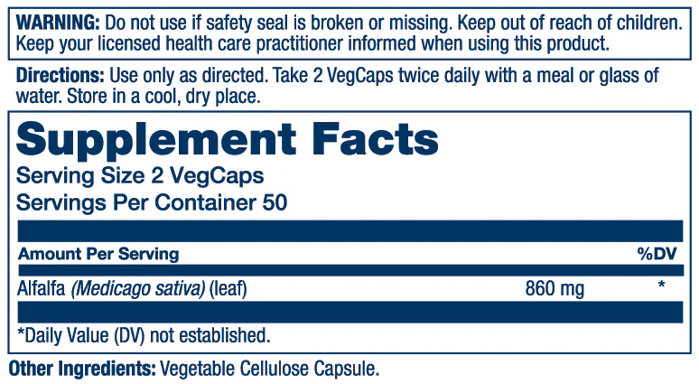 Solaray Alfalfa Leaf 860mg 100 Caps