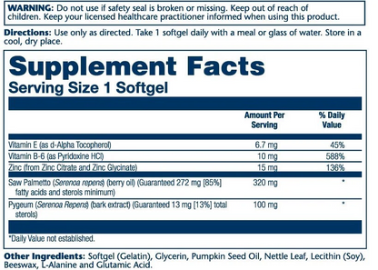 Solaray Saw Palmetto & Pygeum with Zinc & Vitamin E 30 Softgels