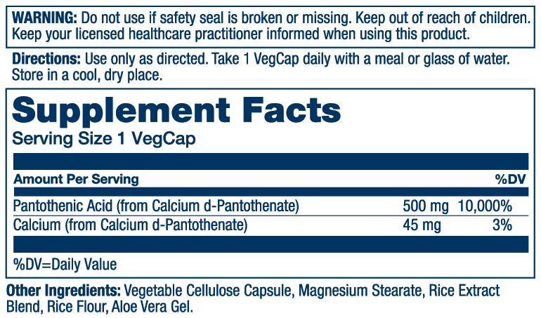 Solaray Pantothenic Acid 500mg 250 Caps