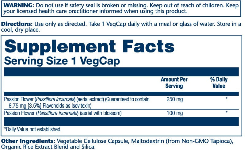 Solaray Passion Flower Aerial Extract 250mg 60 Caps