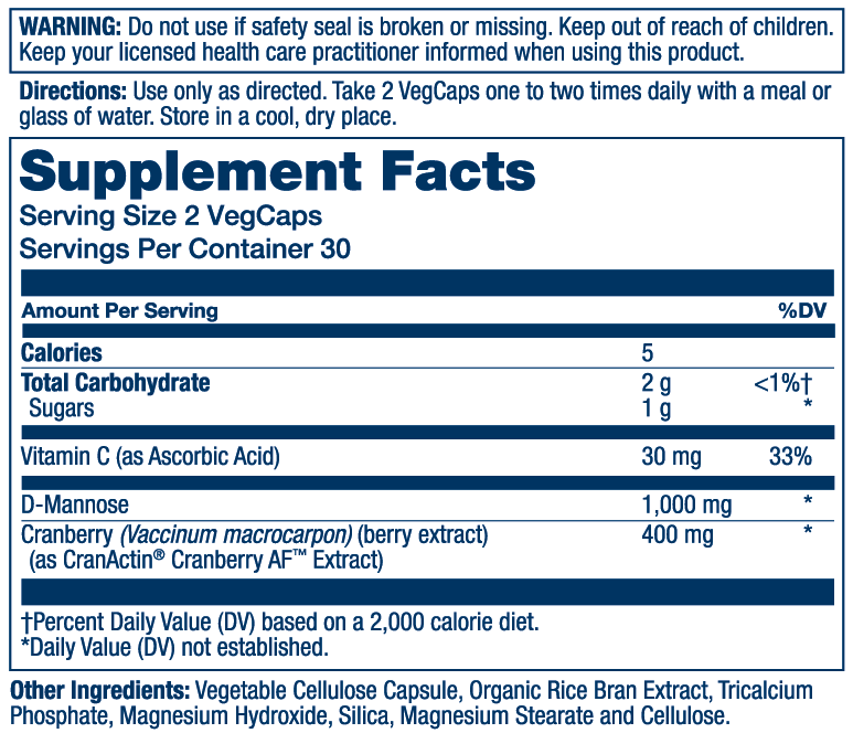 Solaray D-Mannose with Cranactin Cranberry Extract 1000mg 60 Caps