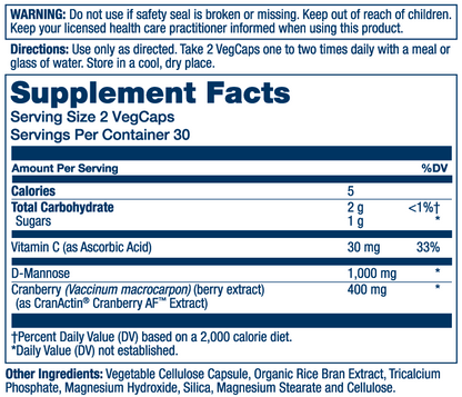 Solaray D-Mannose with Cranactin Cranberry Extract 1000mg 60 Caps