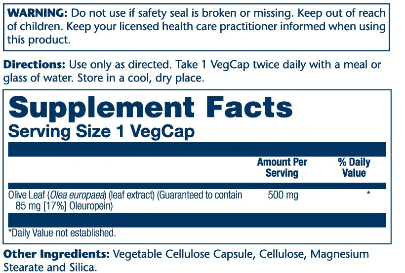 Solaray Olive Leaf Ext Double Strength 500mg 30 Caps