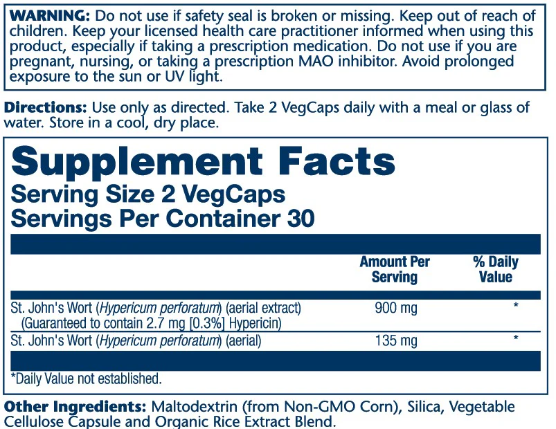 Solaray St. John's Wort Extract 2 Daily, 900mg 60 Caps