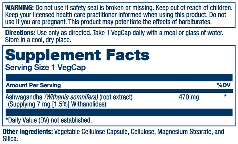 Solaray Ashwagandha Root Extract 470mg 60 Caps