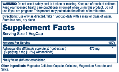 Solaray Ashwagandha Root Extract 470mg 60 Caps
