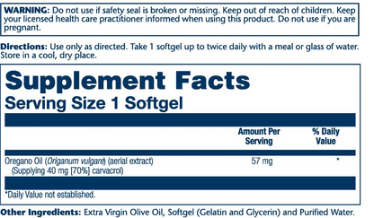 Solaray Oregano Oil 70% Carvacrol, 57mg 60 Softgels