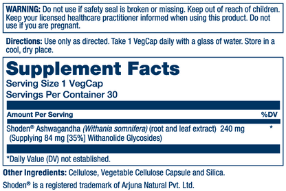 Solaray Pro Sorb Ashwagandha 18x 240mg 30 Caps