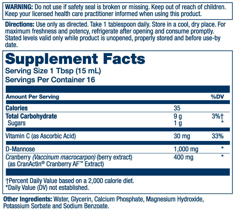 Solaray D-Mannose with Cranactin Cranberry Extract Liquid 236ml