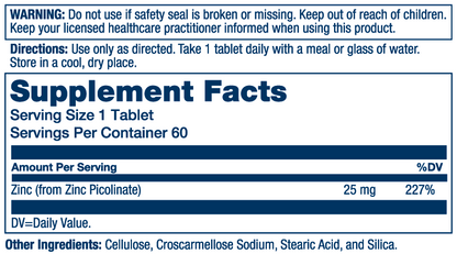 Solaray Zinc Picolinate 60 Tabs