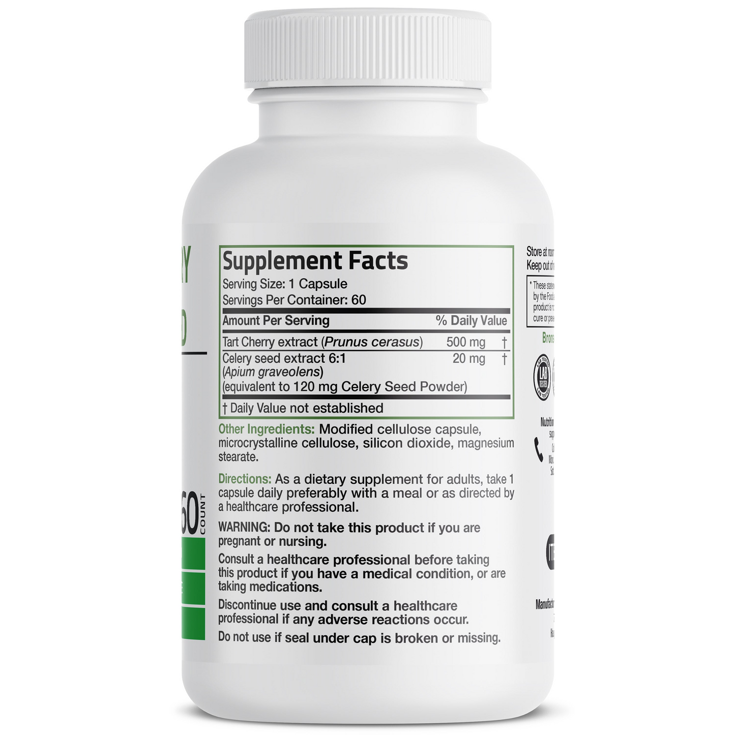 Bronson Vitamins Tart Cherry Extract Plus Celery Seed 60 Caps