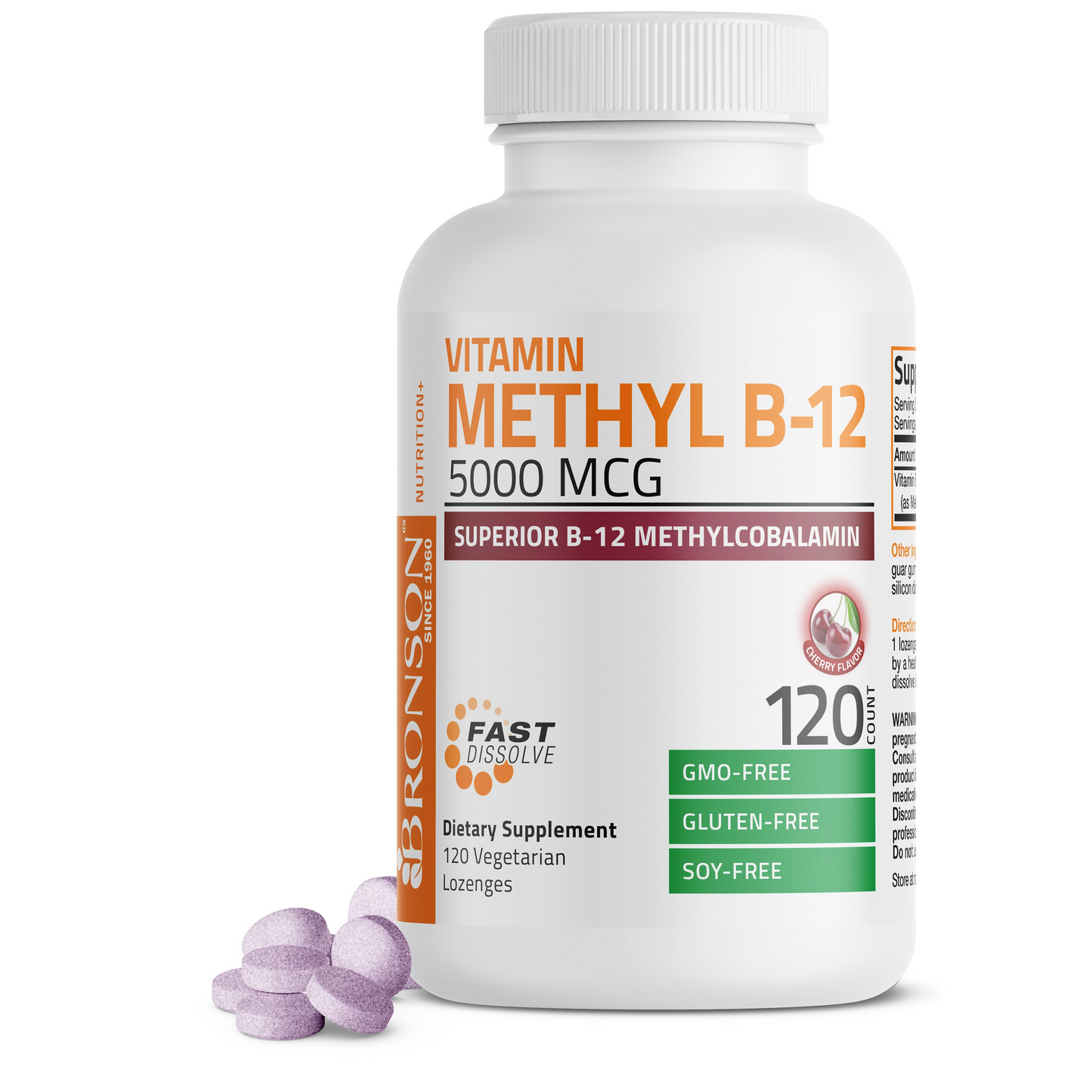 Bronson Vitamins Methyl B12 Fast Dissolve Sublingual - Cherry - 5,000 mcg 60 Lozenges