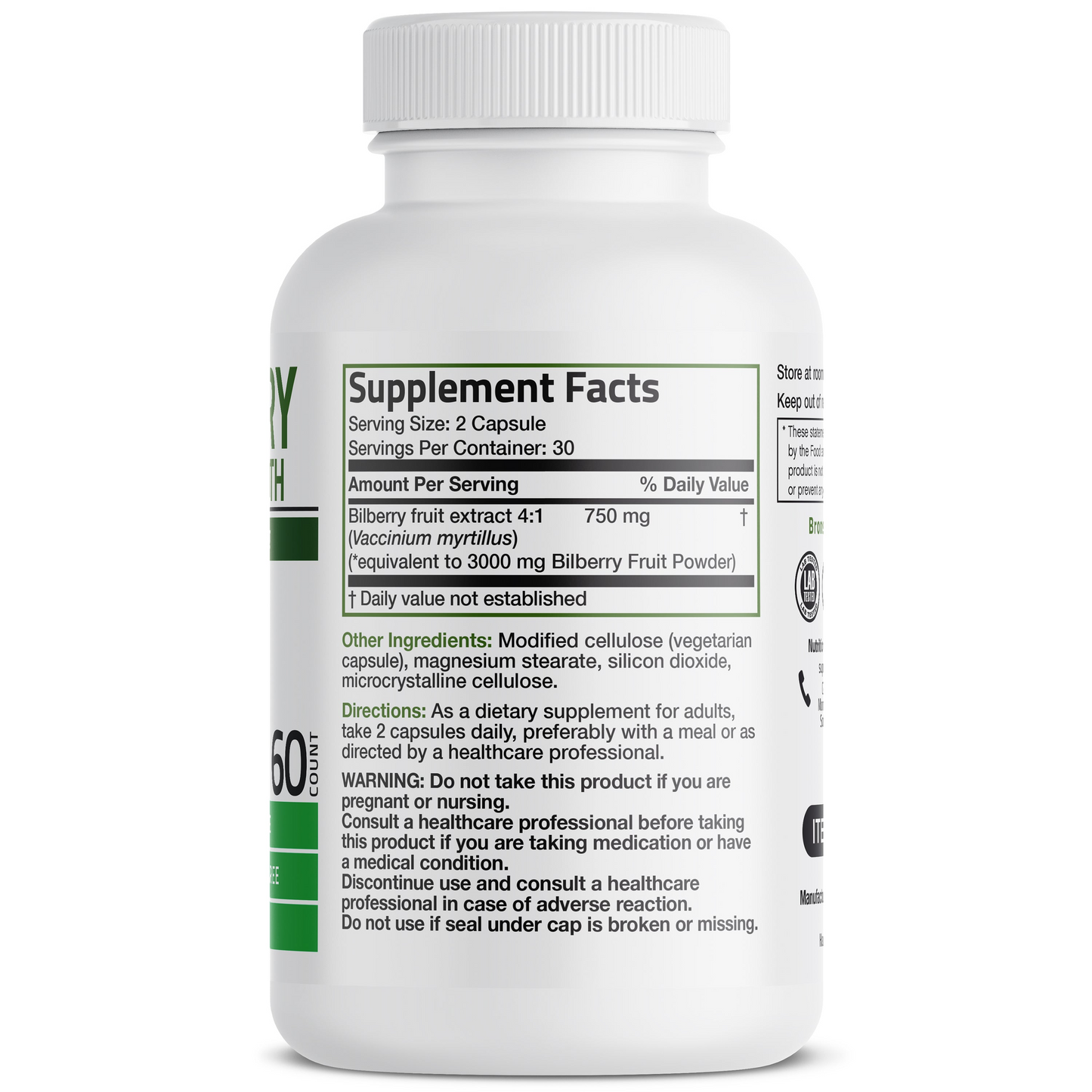 Bronson Vitamins Bilberry Extra Strength 3000 Mg 60 Caps