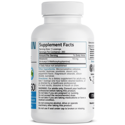 Bronson Vitamins Melatonin Fast Dissolve - Peppermint - 10 Mg - 360 Vegetarian Lozenges