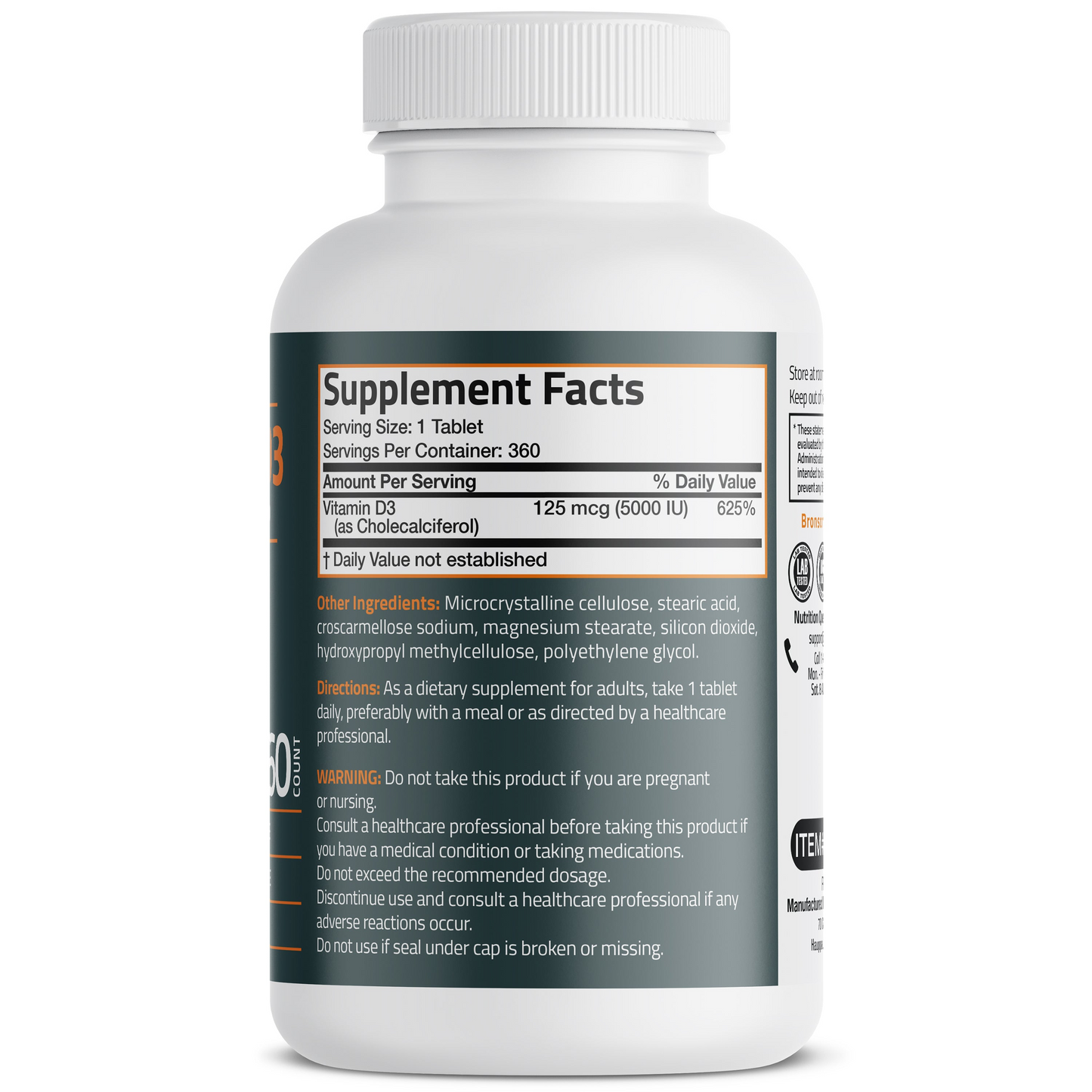 Bronson Vitamins Vitamin D3 5,000 Iu (125 Mcg), 360 Tablets