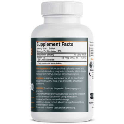 Bronson Vitamins Vitamin D3 5,000 Iu (125 Mcg), 360 Tablets