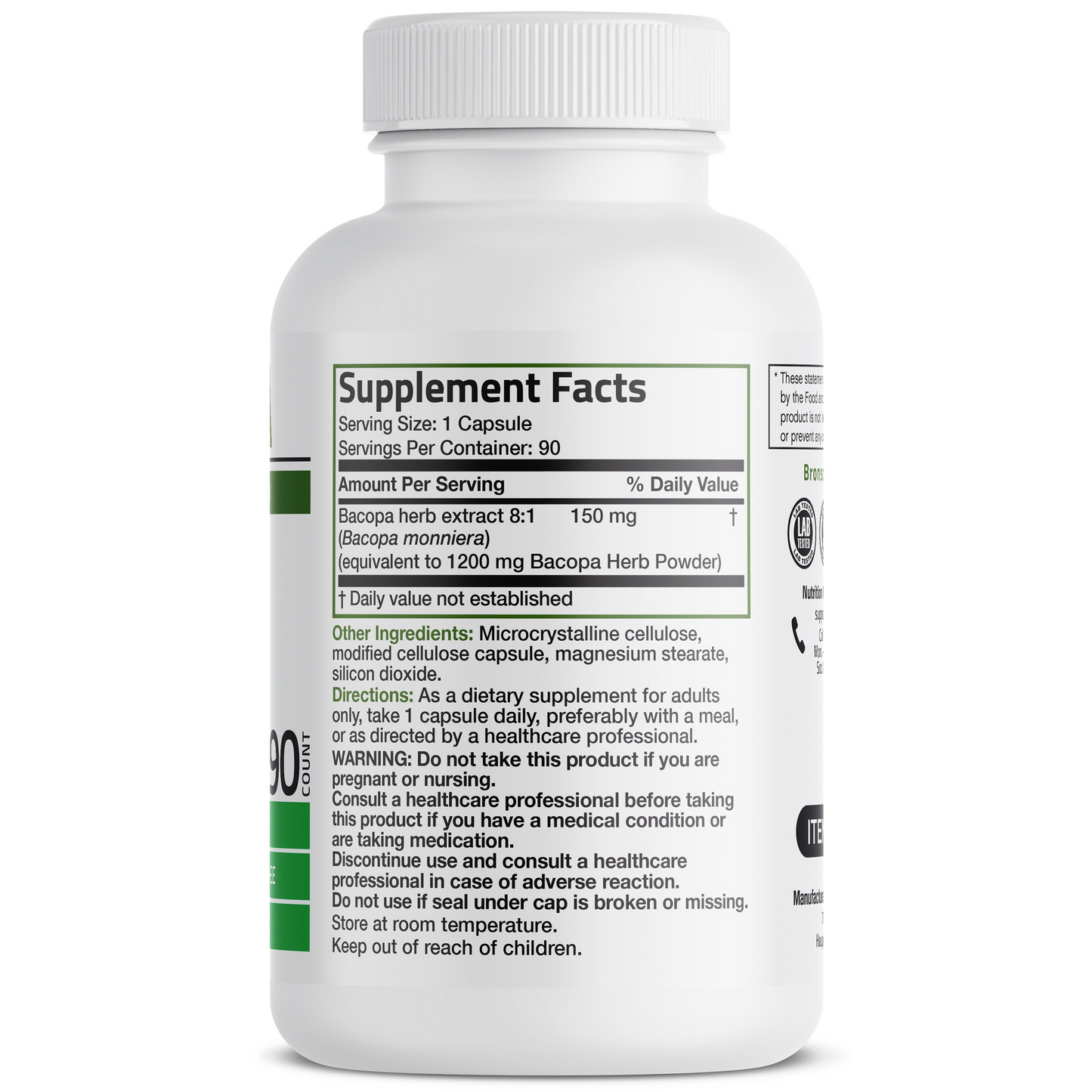 Bronson Vitamins Bacopa 1200 Mg 90 Caps