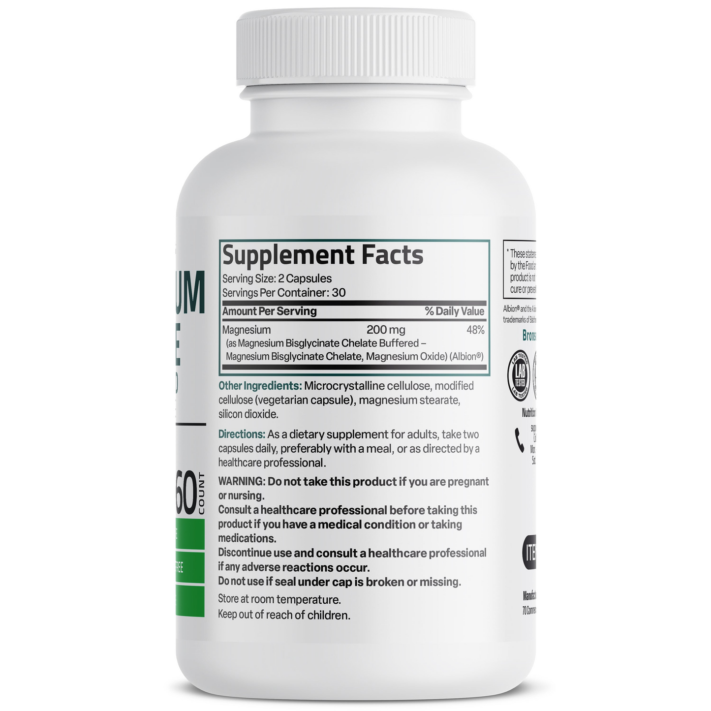 Bronson Vitamins Magnesium Glycinate High Absorption 200 Mg 60 Caps