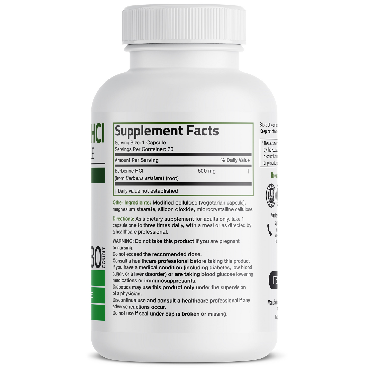 Bronson Vitamins Berberine 500 Mg 30 Caps