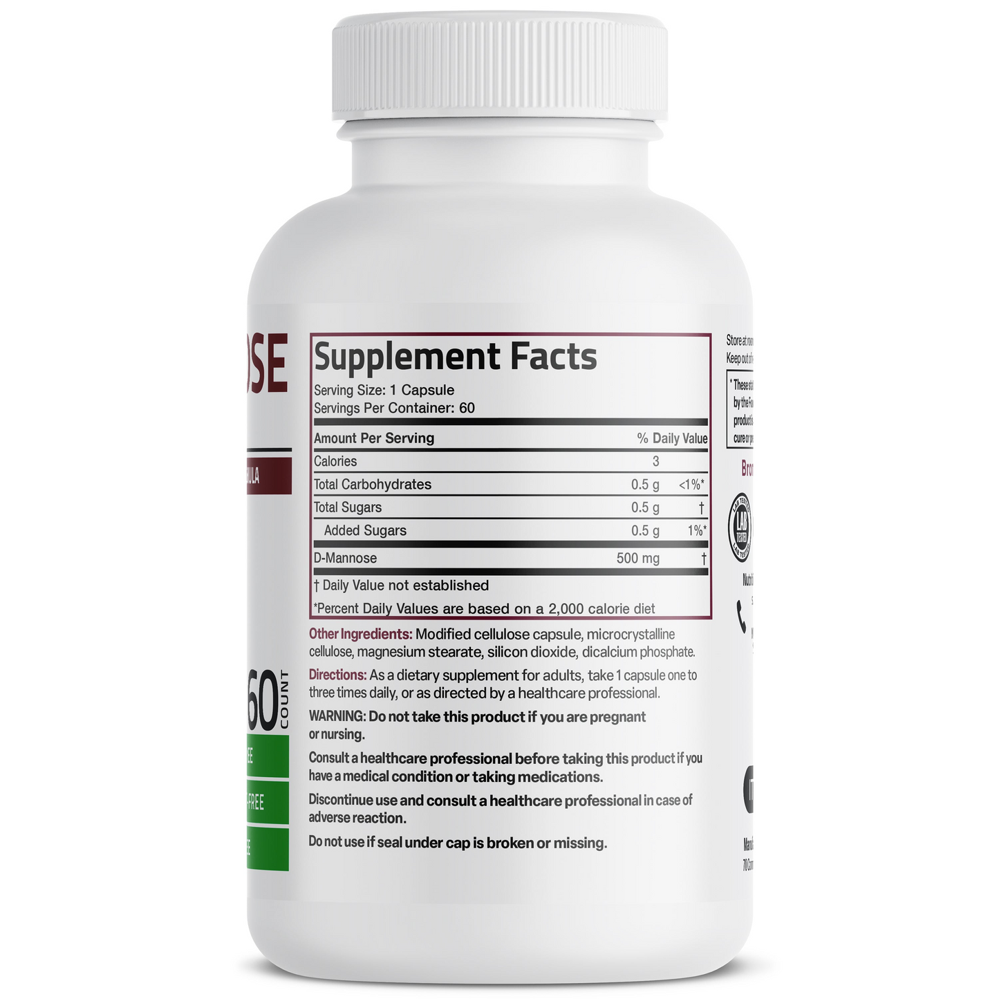 Bronson Vitamins Bronson D-Mannose 500 Mg 60 Caps