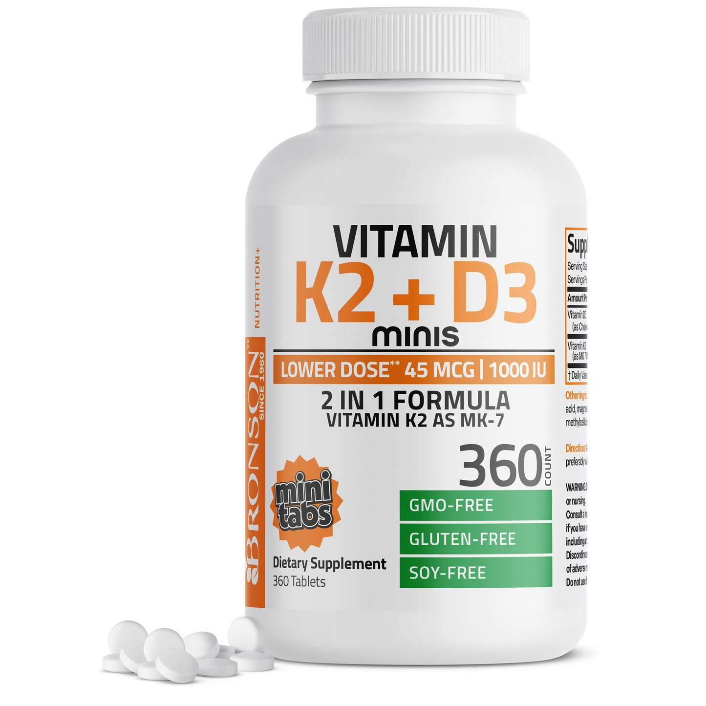 Bronson Vitamins Vitamin K2 (mk7) 45mcg with Vitamin D3 1000 Iu 180 Tabs