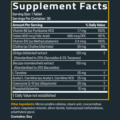 Bronson Vitamins Ginkgo, Bacopa & Acetyl L-Carnitine 30 Tabs
