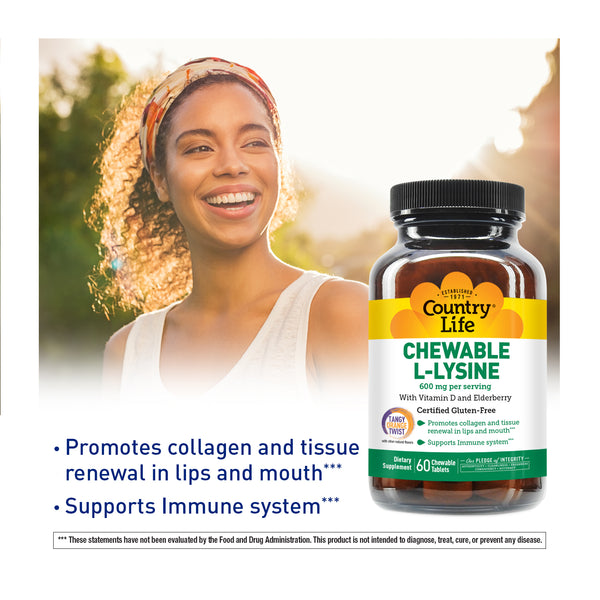 Country Life Vitamins Chewable L-Lysine 60 Tabs