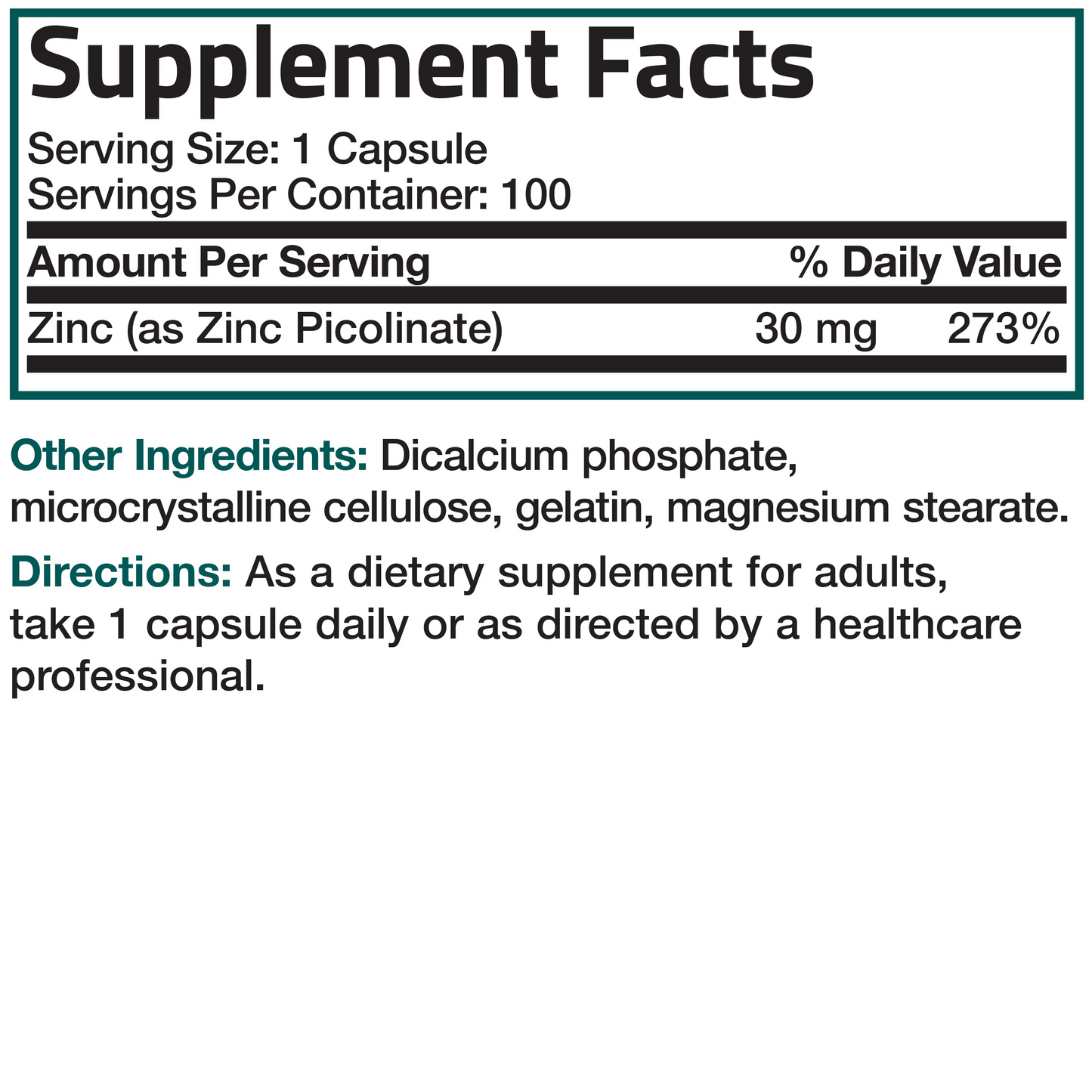 Bronson Vitamins Zinc Picolinate - 30 mg - 100 Capsules