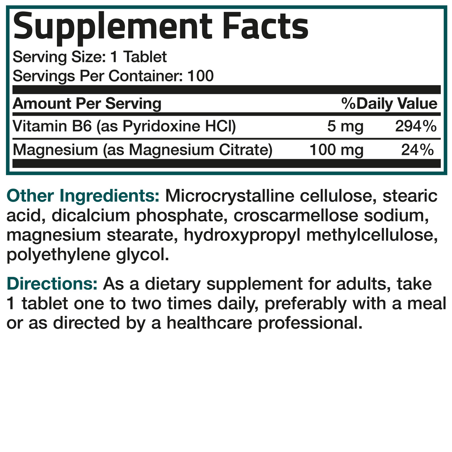 Bronson Vitamins Magnesium Citrate with Vitamin B6 100 Tabs