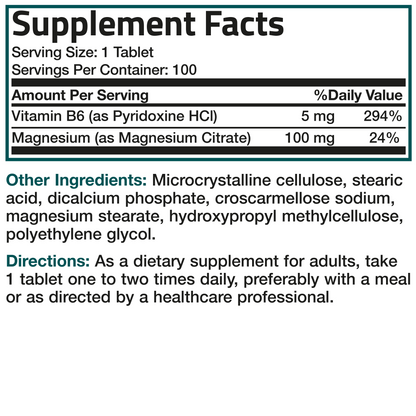 Bronson Vitamins Magnesium Citrate with Vitamin B6 100 Tabs