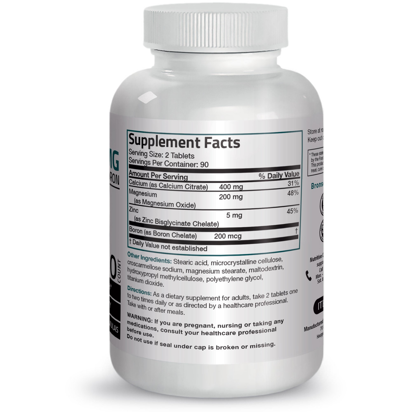 Bronson Vitamins Calcium and Magnesium with Boron and Zinc - 180 Tablets