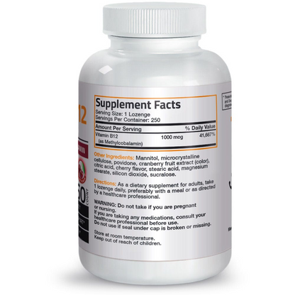 Bronson Vitamins Vitamin B12 Quick Release Sublingual - Cherry - 1,000 Mcg - 250 Vegetarian Lozenges