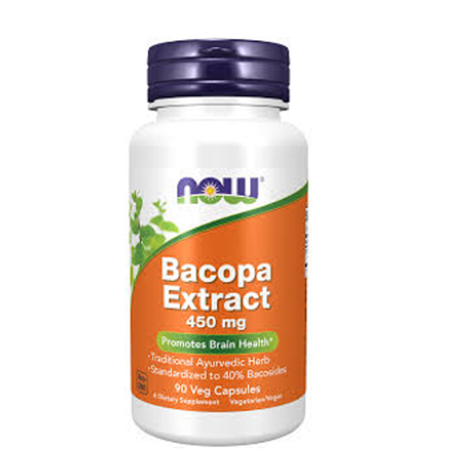 NOW Foods Bacopa Extract 450mg – Standardized to 40% Bacosides | Supports Brain Health & Cognitive Function | 90 Veg Capsules