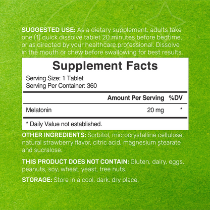 Deal Supplement Melatonin 20mg Tablets | 360 Servings With Natural Strawberry Flavor