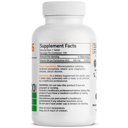 Bronson Vitamins Vitamin B6 Pyridoxine - 100 mg 100 tabs