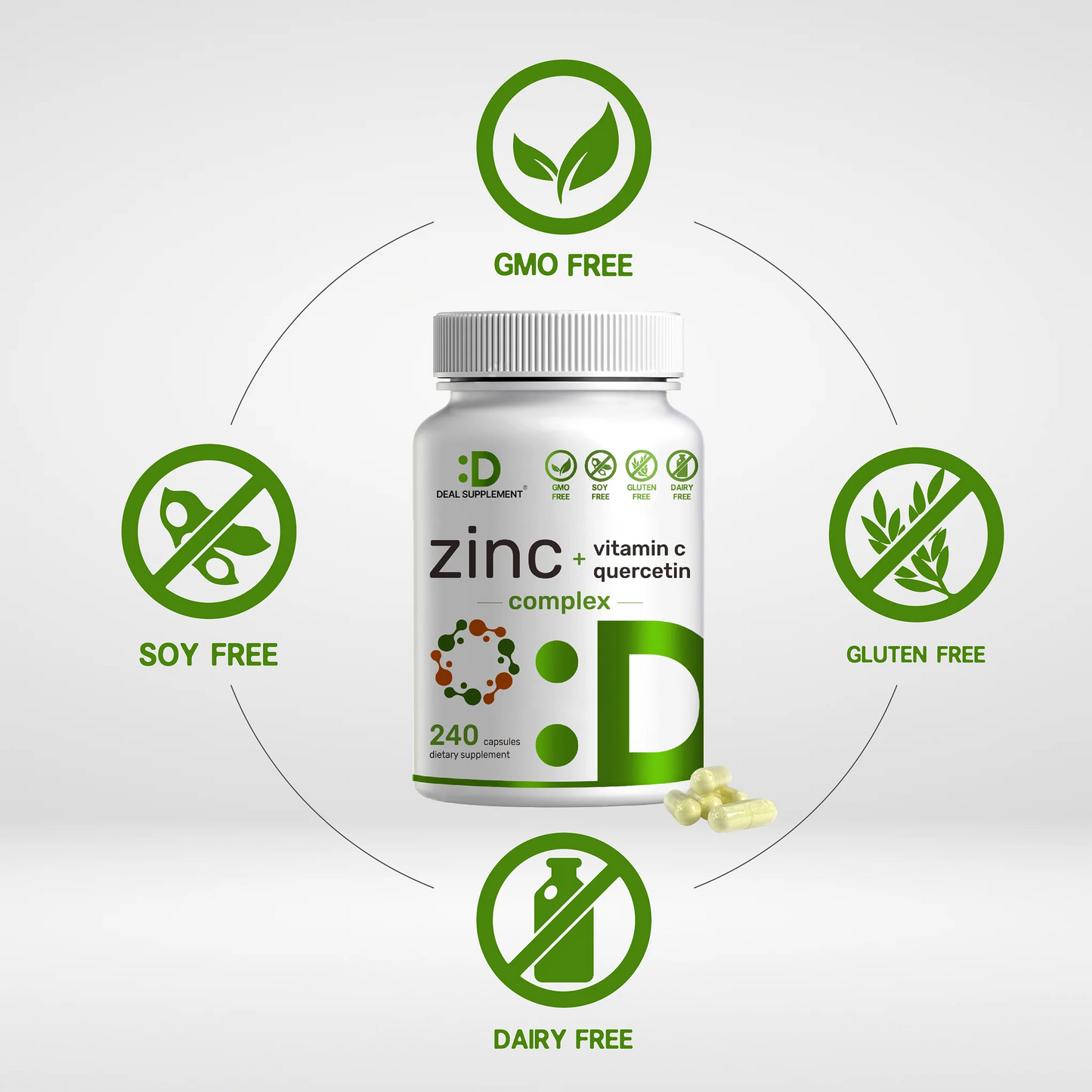 Deal Supplement Zinc Quercetin with Vitamin C, 4-1 Zinc Complex (Zinc 50mg), 240 Capsule