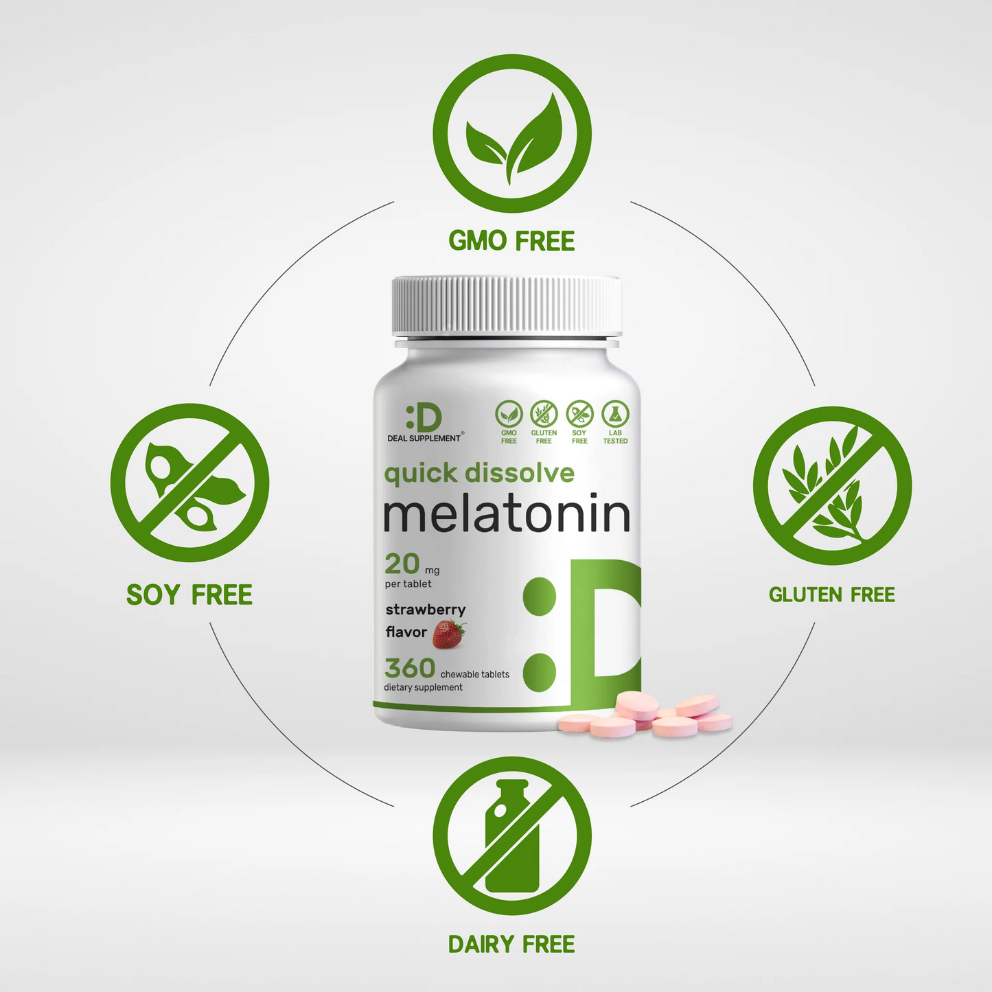 Deal Supplement Melatonin 20mg Tablets | 360 Servings With Natural Strawberry Flavor