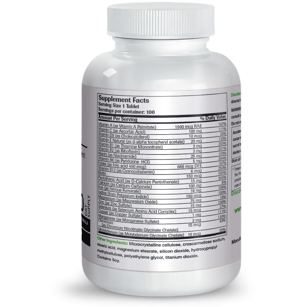 Bronson Vitamins Once Daily Vitamin & Mineral Multivitamin Formula 100 Tabs