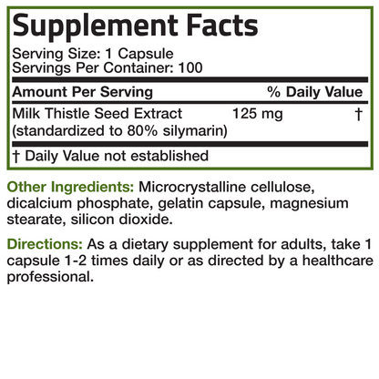 Bronson Vitamins Standardized Milk Thistle Seed Extract Silymarin - 125 Mg - 100 Capsules