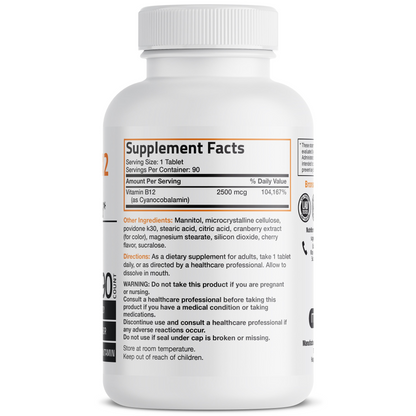 Bronson Vitamins Vitamin B12 Sublingual Quick Release - 2,500 Mcg - Cherry 90 Tabs