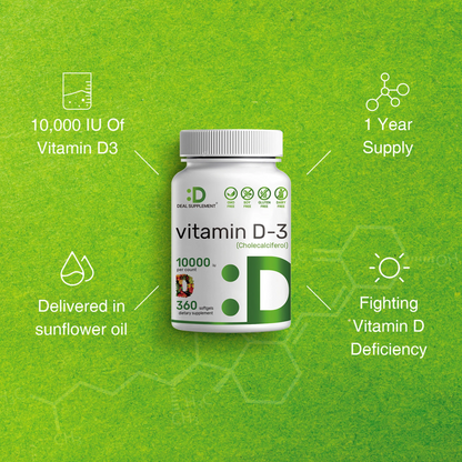 Deal Supplement Vitamin D3 10000 IU, 360 Softgels