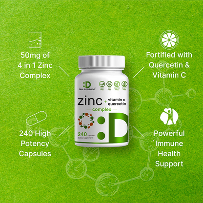 Deal Supplement Zinc Quercetin with Vitamin C, 4-1 Zinc Complex (Zinc 50mg), 240 Capsule