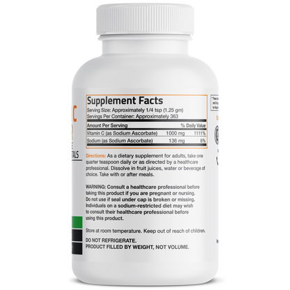 Bronson Vitamins Vitamin C Non-Acidic Sodium Ascorbate Crystals - 1,000 Mg 454g