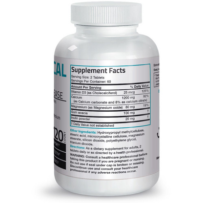 Bronson Vitamins Asorbo Cal Calcium, Vitamin D & Magnesium High Potency Sustained Release - 1,200 Mg - 120 Tablets