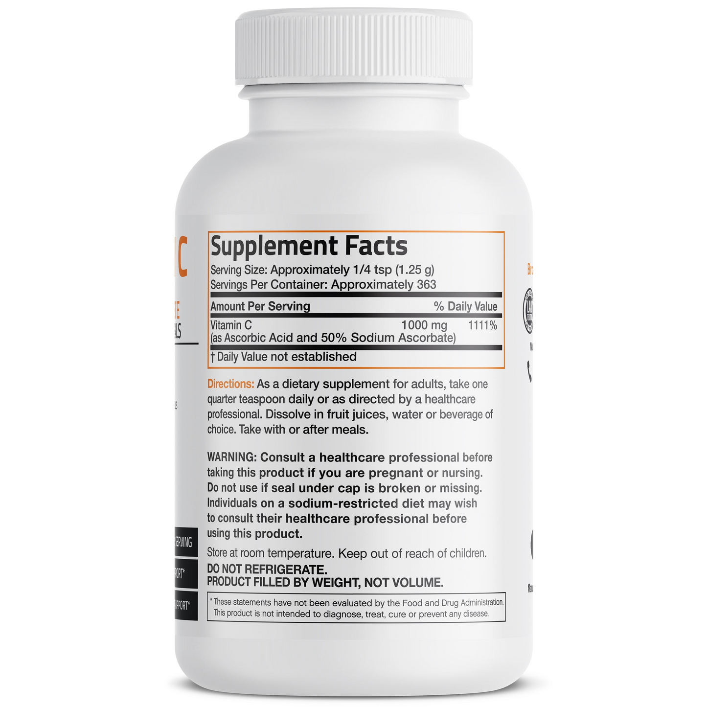 Bronson Vitamins Buffered Vitamin C Ascorbic Acid Crystals - 1,000 Mg 454g