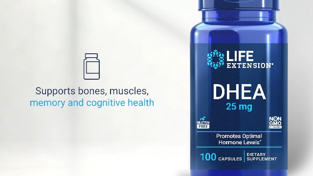 DHEA 25MG - 100 Capsules By Life Extension - Dehydroepiandrosterone Promotes Optimal Hormone Levels