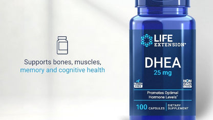 DHEA 25MG - 100 Capsules By Life Extension - Dehydroepiandrosterone Promotes Optimal Hormone Levels