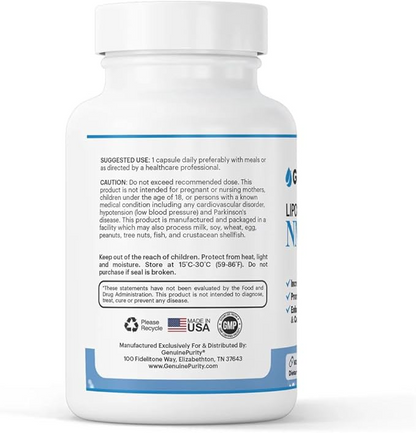 Genuine Purity™ Liposomal Nmn - Cellular Regeneration & Dna Health Supplement - 60 Capsules
