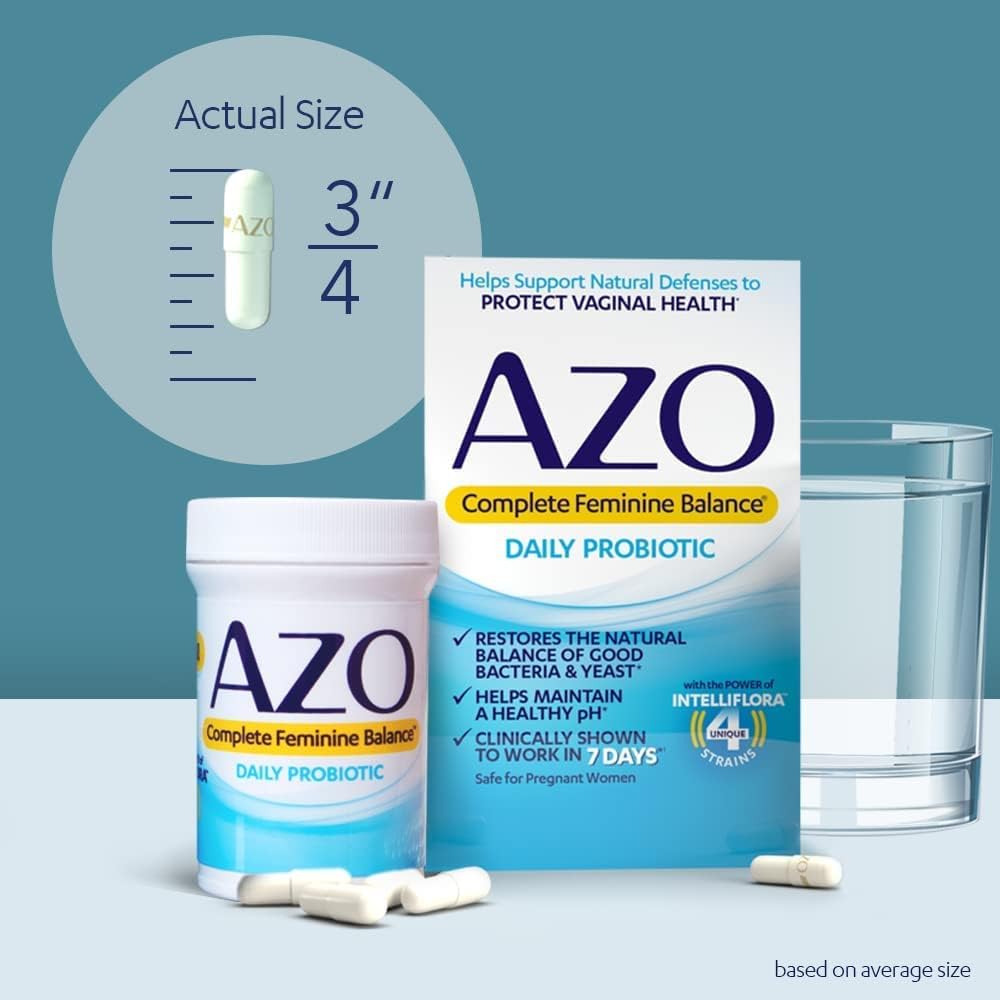 AZO Complete Feminine Balance Daily Probiotic - Supports Vaginal Health, Restores pH & Good Bacteria Balance, Clinically Proven, 30 Capsules